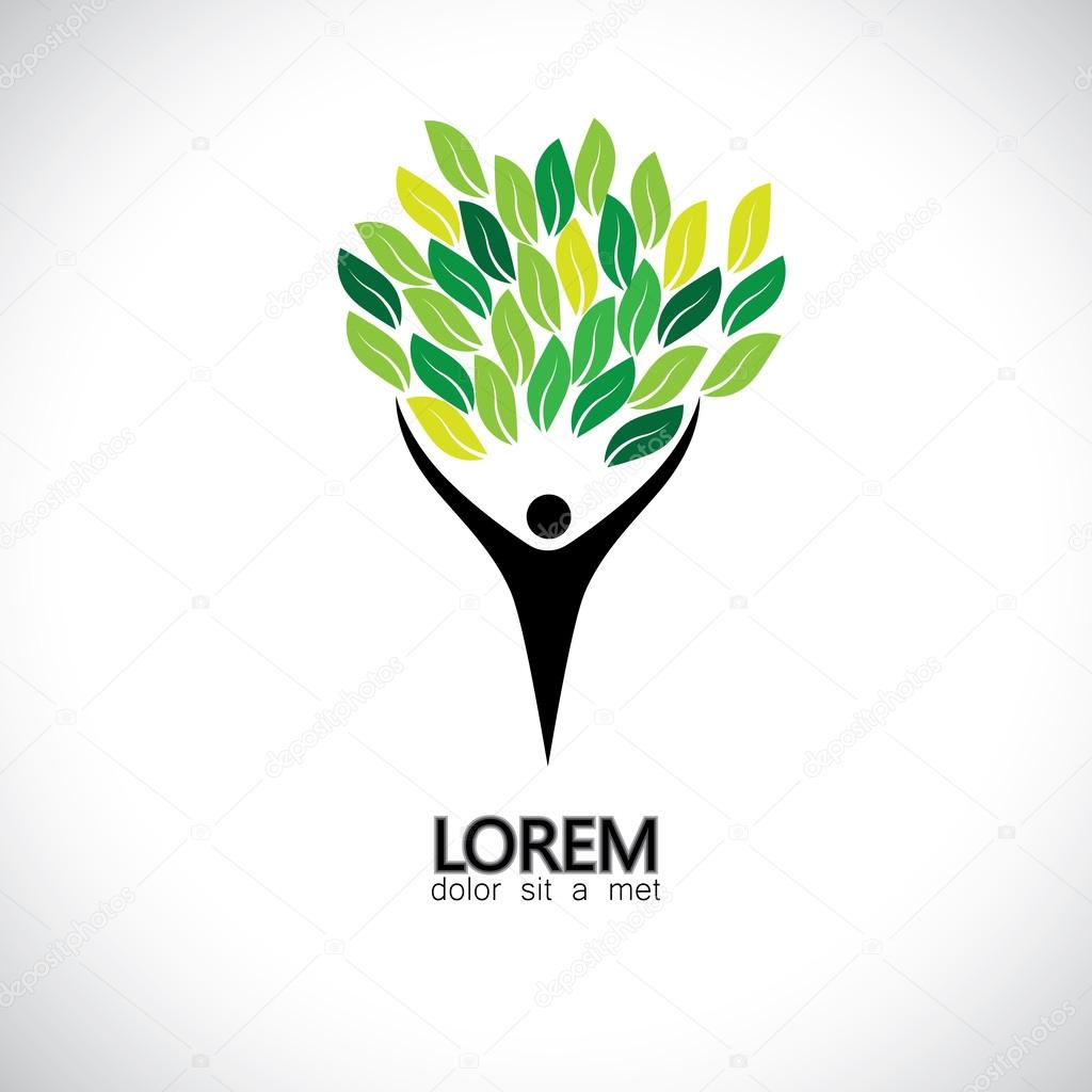 People tree icon with green leaves - eco concept vector. This graphic also represents environmental protection, nature conservation, eco friendly, bio technology, sustainable development & growth