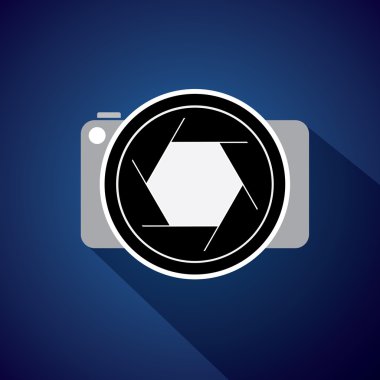 digital camera with large lens & shutter - concept vector icon clipart