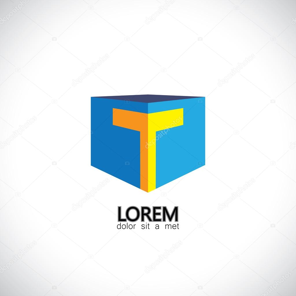 Letter t as cube icon design template elements - vector graphic illustration