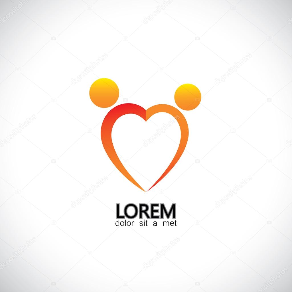 Two people in love as heart, passionate romance - eco vector icon. This graphic also represents lover couple, heart union, excited joyful people, intimate relationship, close friendship