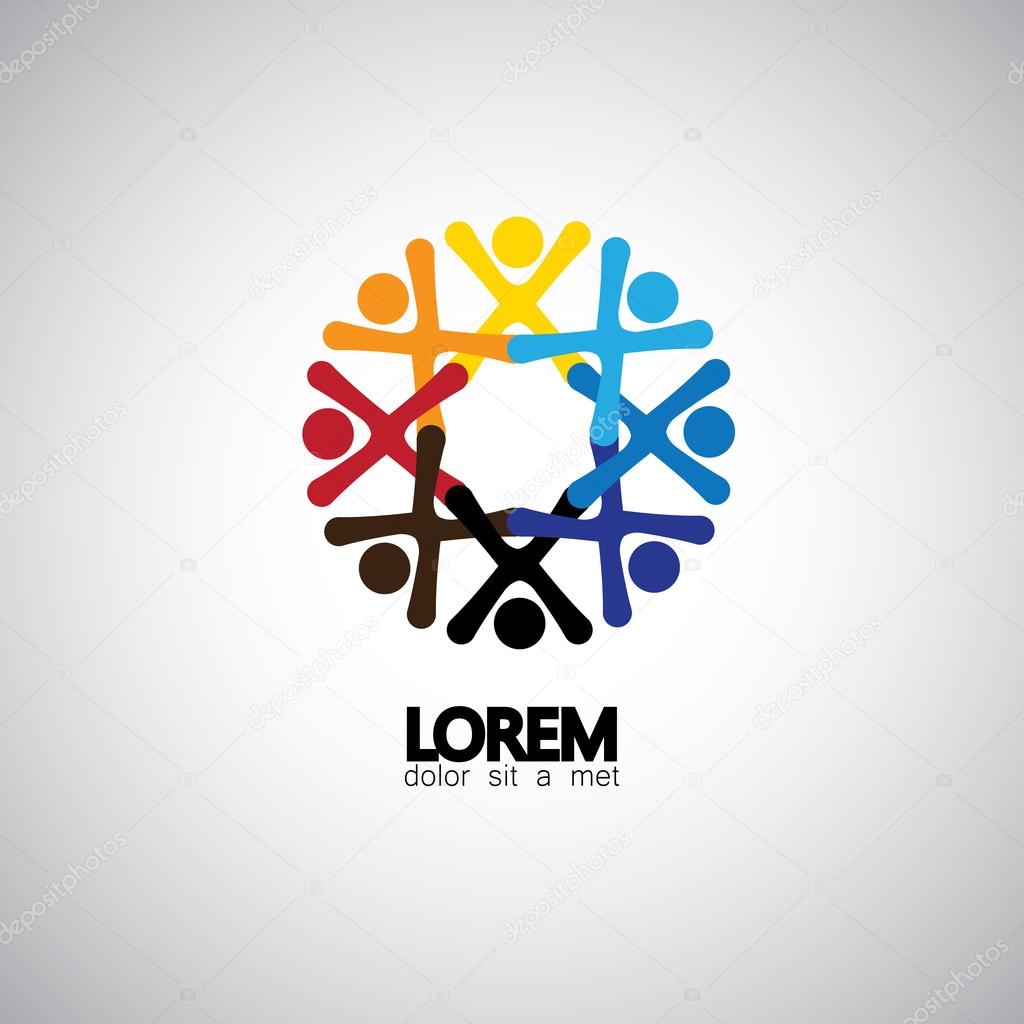 Vector icon of happy, excited, joyous people circle. This also represents celebration, community, entertainment, fun, party, frenzy, disco, dance, excitement