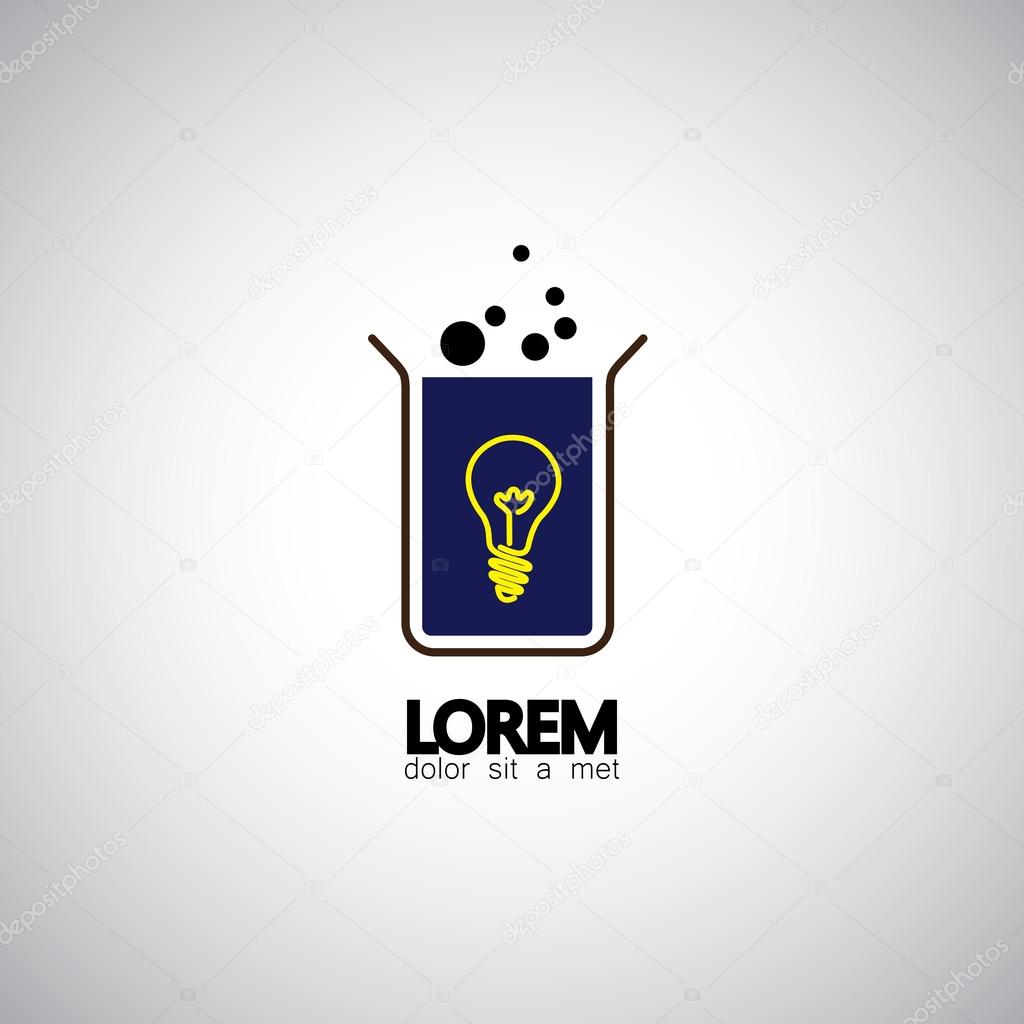 Vector icon chemicals in a beaker with idea bulb - sign of invention. This also represents scientific research & analysis, drug discovery, intellectual property, science of chemistry
