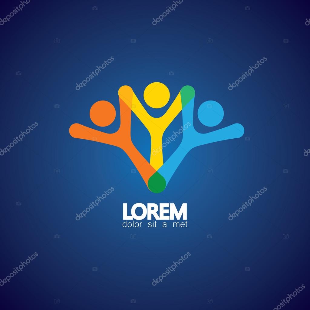 Concept vector icon of happy friends together. This vector graphic also represents excited kids, motivated employees, inspired office people, happy children playing, friends partying celebration