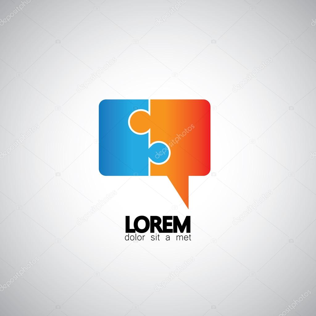 Vector icon of talk or chat icon or speech bubble as puzzle. This graphic can represent communication process, people interaction, speech & understanding, discussion & listening
