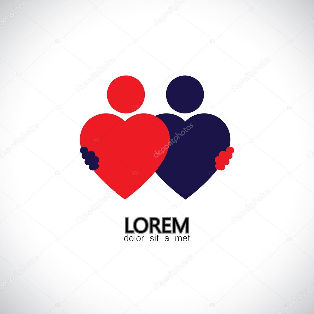 Friendship, friends hugging, bonding concept vector icon of love of hearts. This also represents couple in love, hug & embrace, close friends together, events like engagement, marriage, live-in