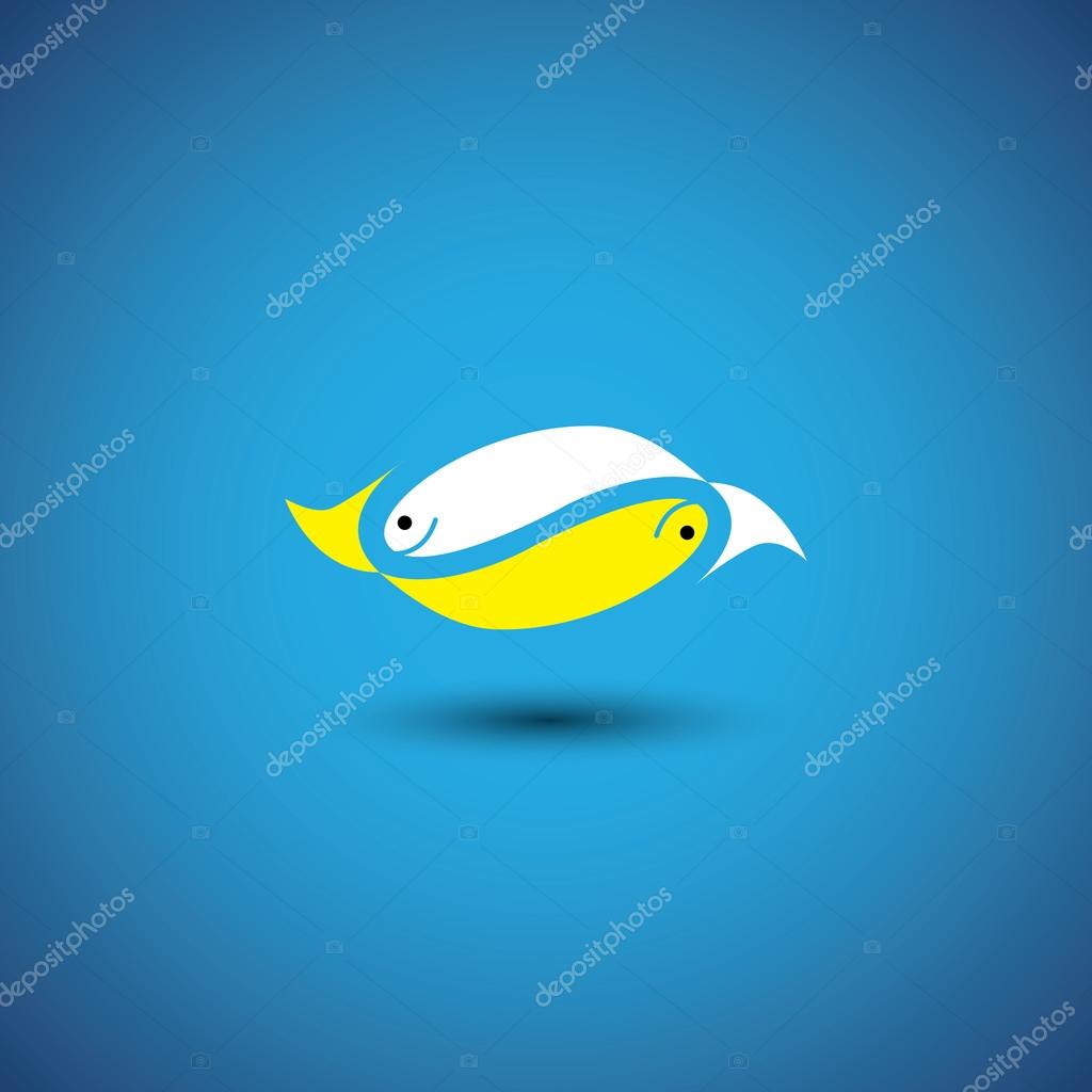 Pair of fishes together in deep love - vector graphic. this also represents tropical exotic travel locations, tourism, aquarium, adventure water sports, love couple, etc