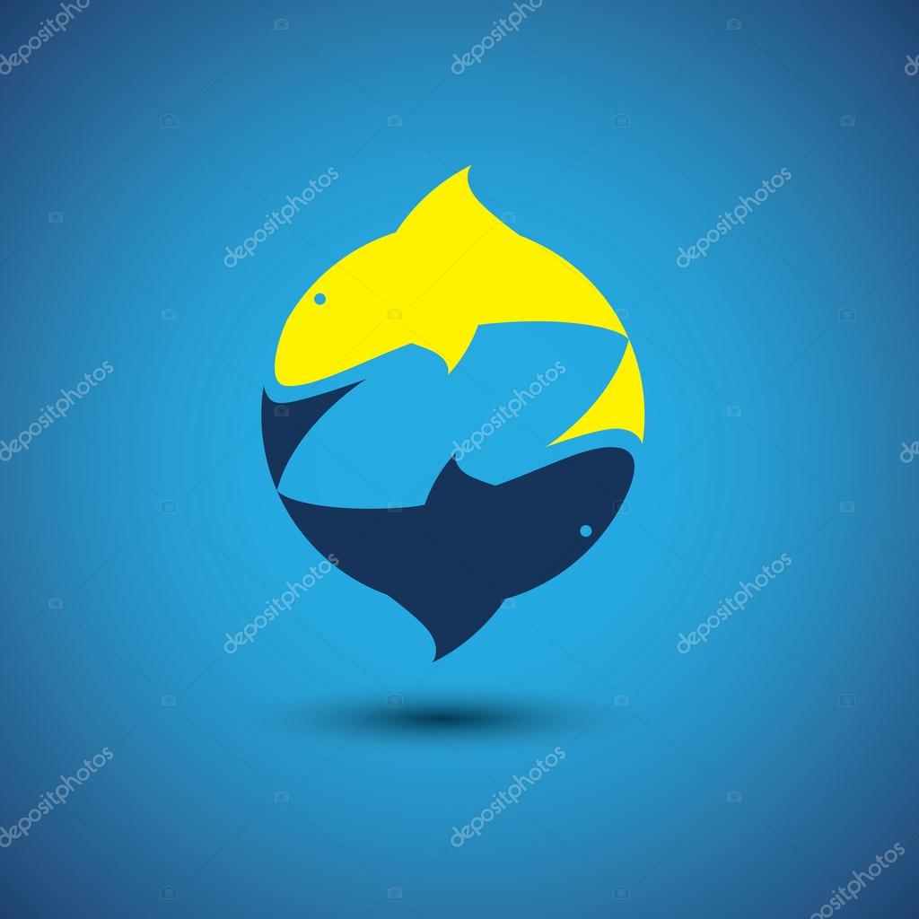 Pair of dolphins playing together - vector graphic. this also represents sharks, fishes, whales playing or in love, tropical travel locations, tourism, aquarium, adventure water sports, love couple