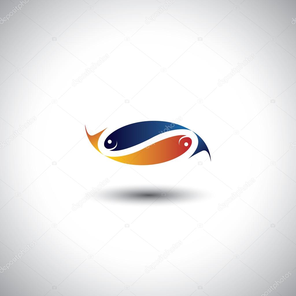 pair of fishes together in deep love - vector graphic.