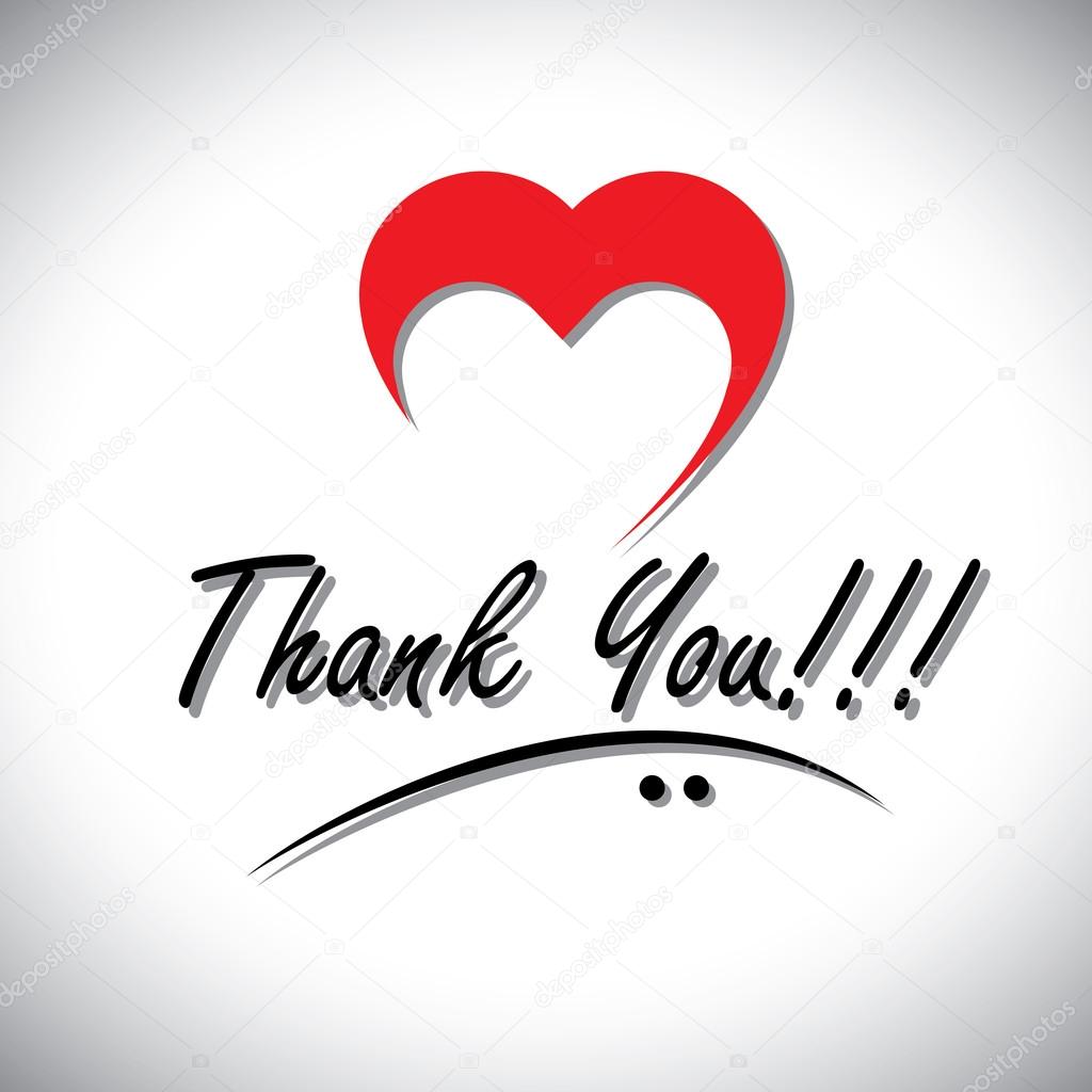 thank you handwritten words vector with heart or love icon