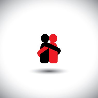 lovers hug each other in deep love & romantic mood - vector icon clipart