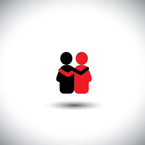 Φίλοι αγκαλιά ένας τον άλλον, βαθιά σχέση & συγκόλληση - διάνυσμα ico — Διανυσματικό Αρχείο