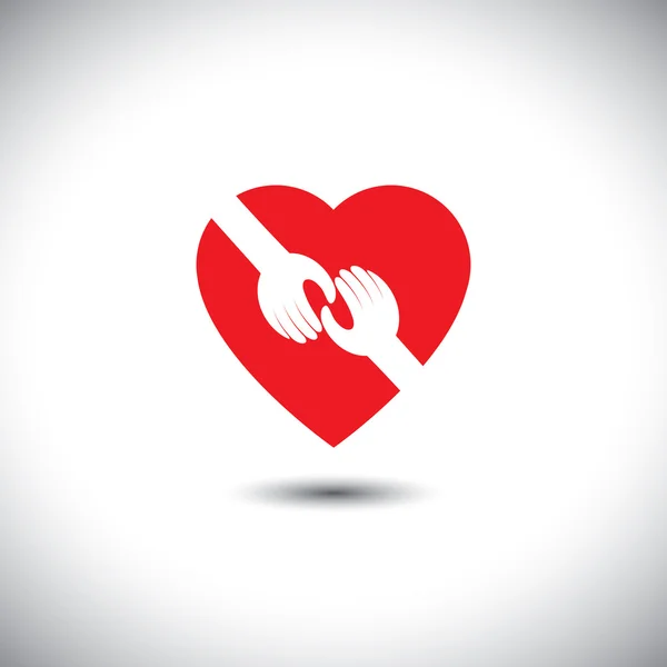 Icono vectorial de dos manos tocando con el corazón - concepto de amor — Vector de stock