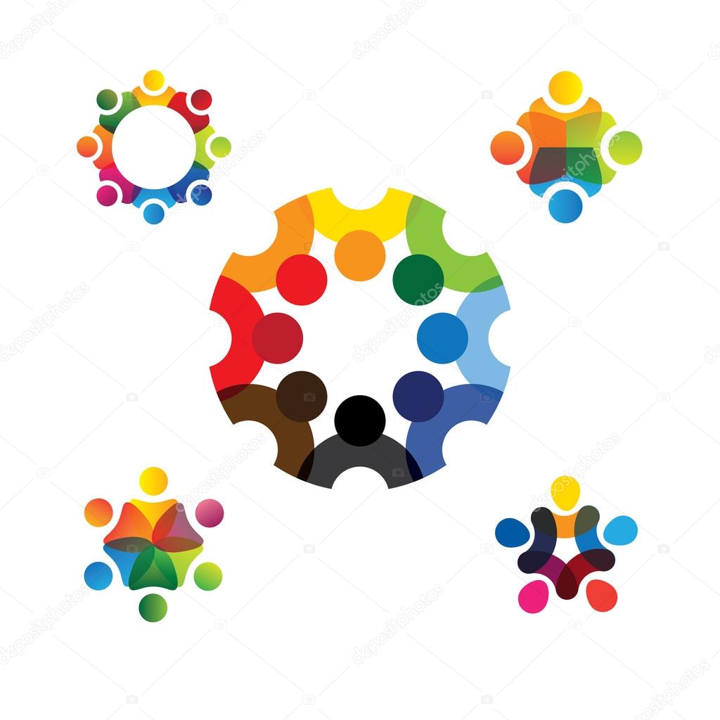 Collection of people icons in circle - vector concept engagement, togetherness. this also represents social media community, leader & leadership, unity, friendship, play group, employees & meeting