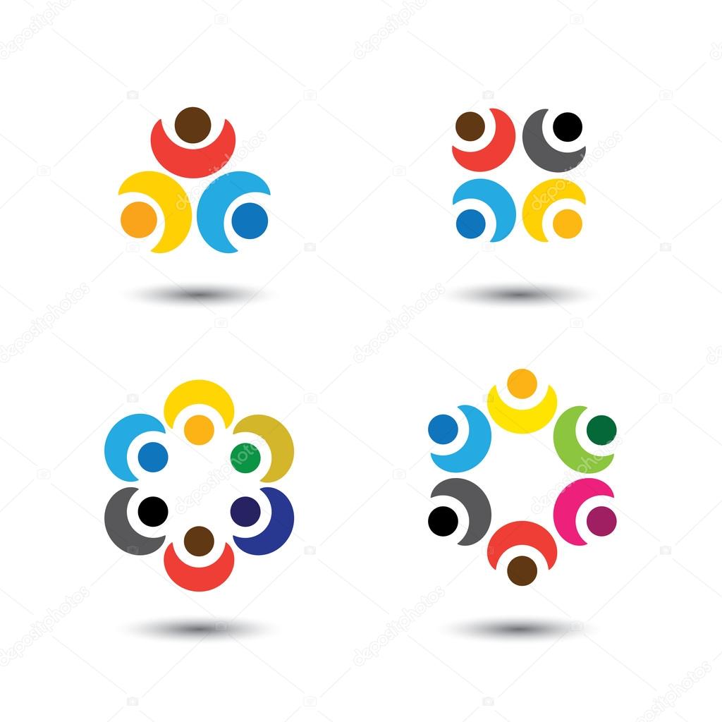 Set of colorful people icons in circle - vector concept school, children. this also represents social media community, leader & leadership, unity, friendship, play group, employees & meeting