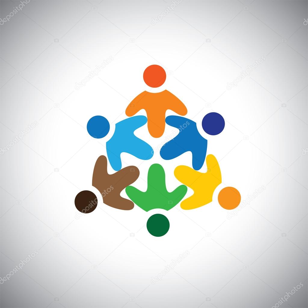 Vector icon of happy, excited, joyous people circle. This also represents celebration, community, entertainment, fun, party, frenzy, disco, dance, excitement