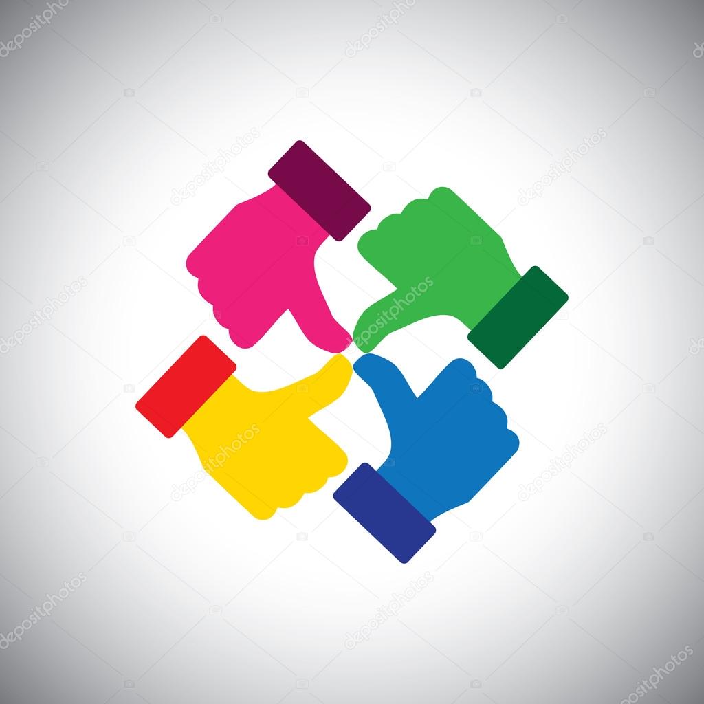 vector icon of colorful thumbs up hands - concept of group unity
