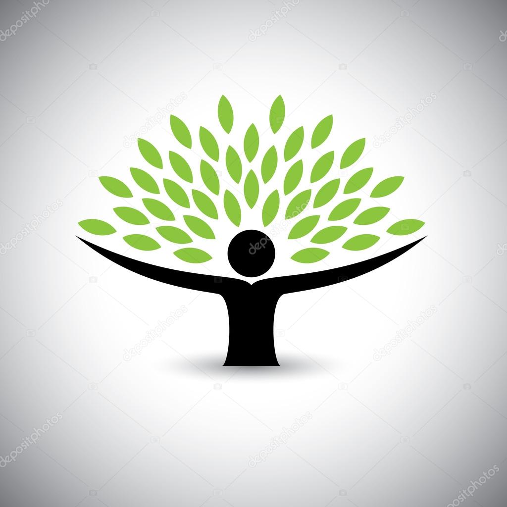 People embracing tree or nature - eco lifestyle concept vector. This graphic also represents harmony, nature conservation, sustainable development, natural balance, development, healthy growth