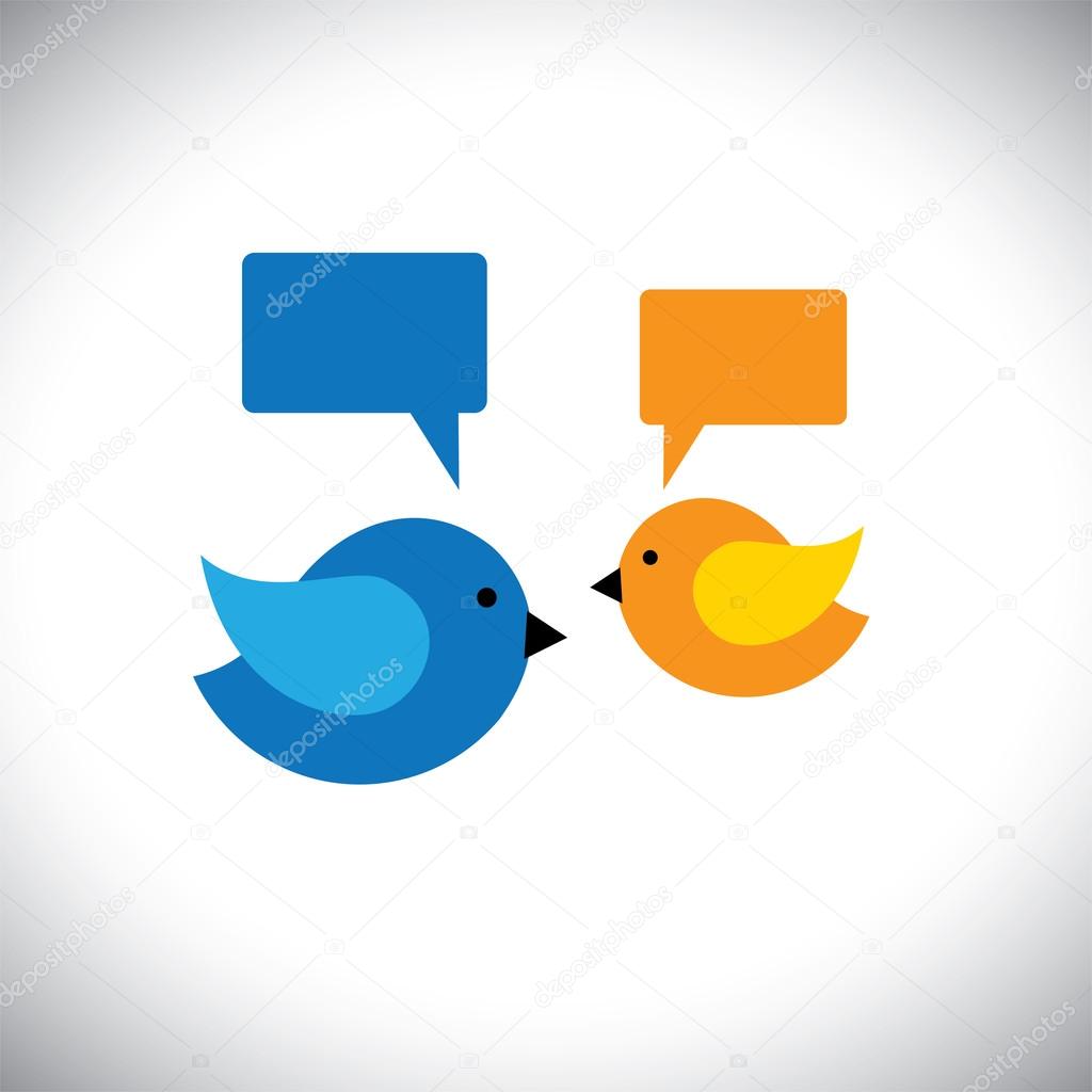 vector icon of two little birds communicating with each other
