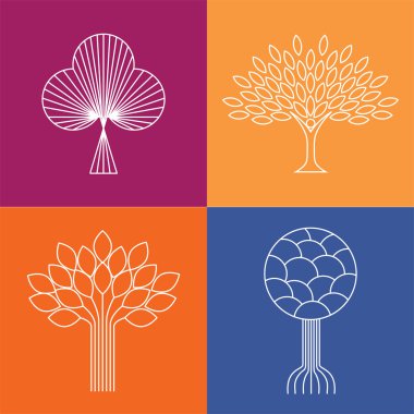 soyut organik ağaçların simgeler logosu vektörel çizimler - Eko ve biyo tasarım