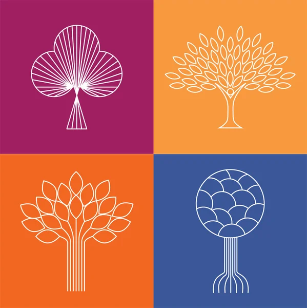 Vectores abstractos de la línea de árboles orgánicos - eco & bio diseño — Vector de stock