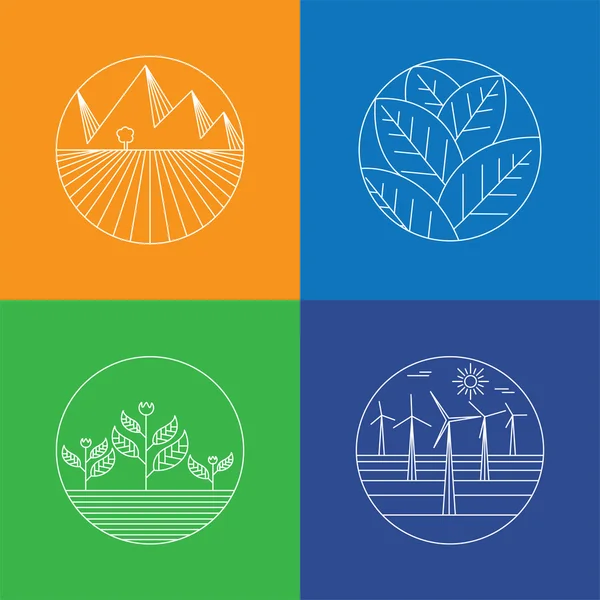 Landscape & nature vector icons - abstract logo templates & line — Stock Vector