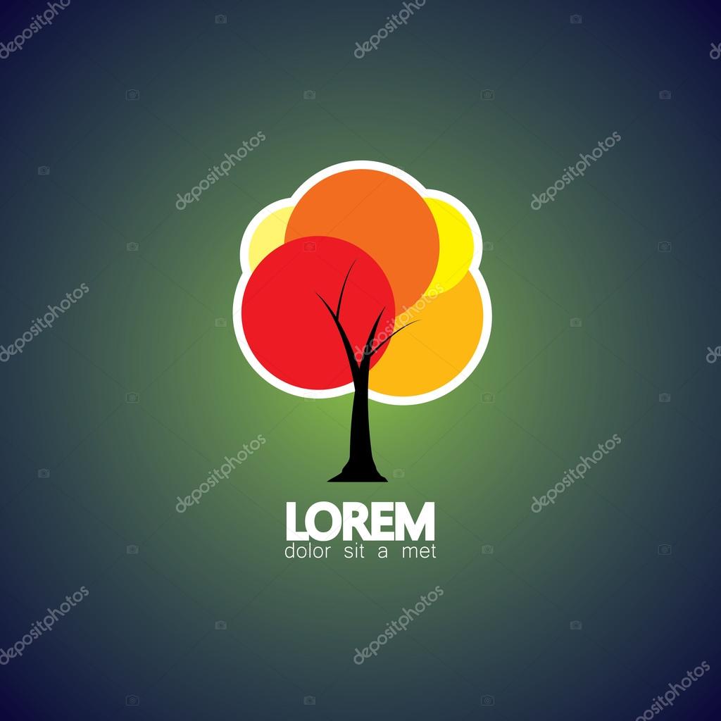 Tree vector icon concept of a bright beautiful stylized plant with leaves, lends itself to being used with text on green blue background