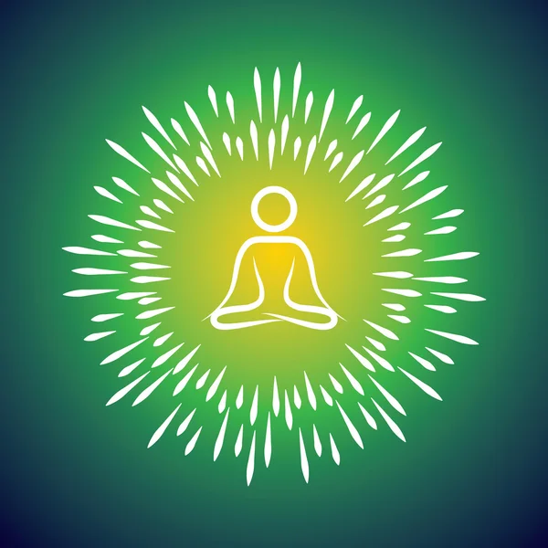 Meditatie vector symboolpictogram & sunburst als stralen die uit — Stockvector