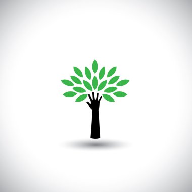 yeşil yaprakları - Eko kavramı vektör insan eli & ağaç simgesiyle