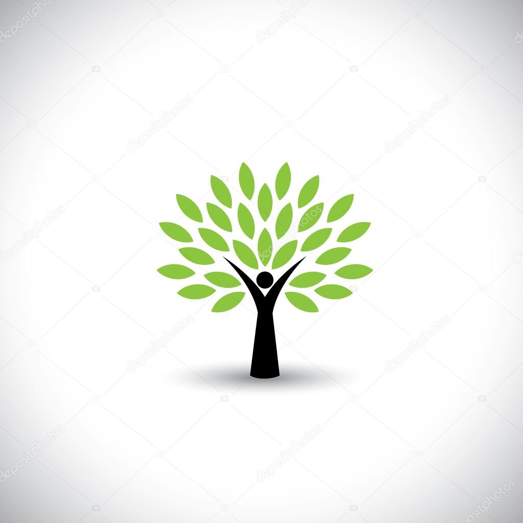 people tree icon with green leaves - eco concept vector