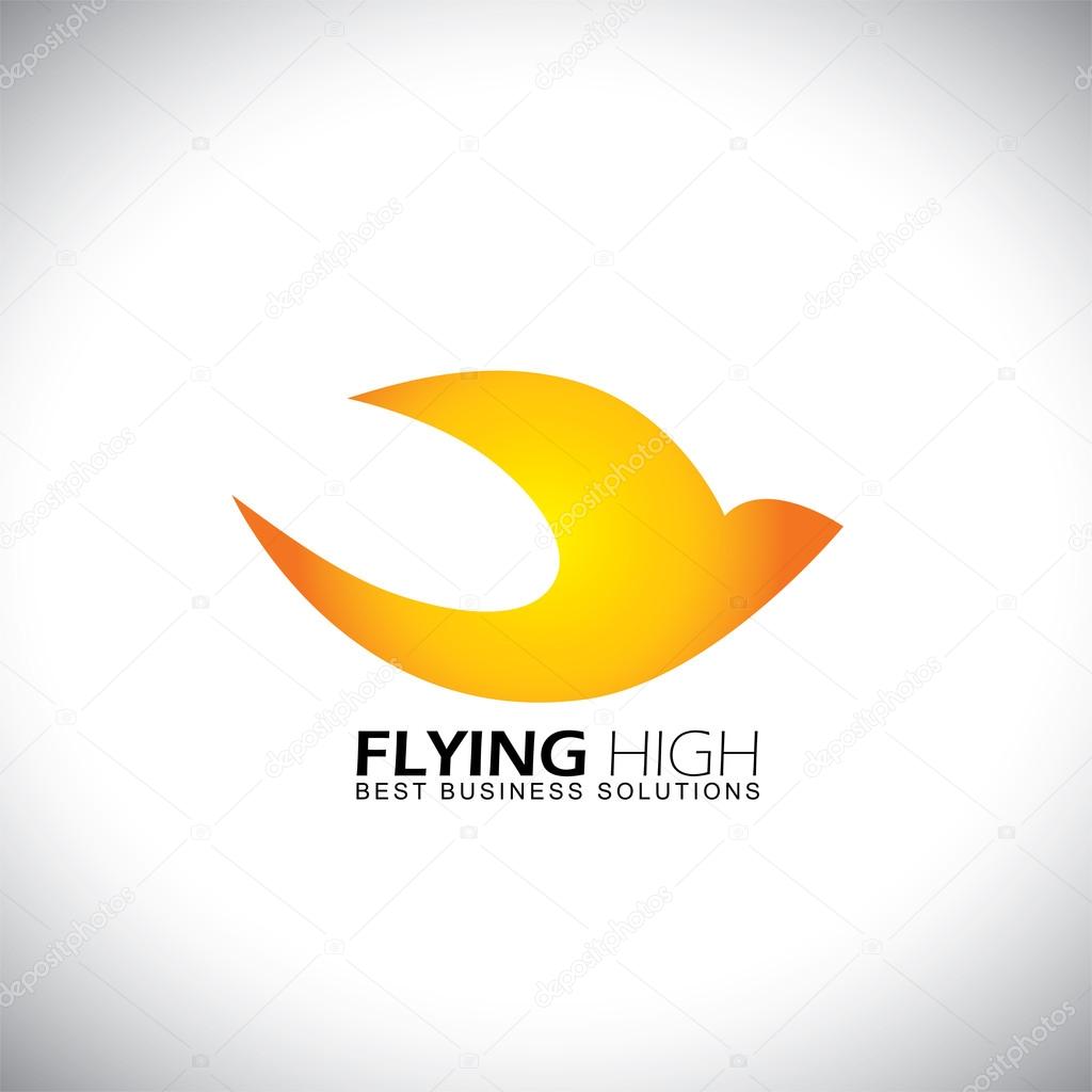 Lively happy bird flying high concept logo vector icon. this icon can also represent  hope, freedom, happiness, peace, merry, bliss, mirth