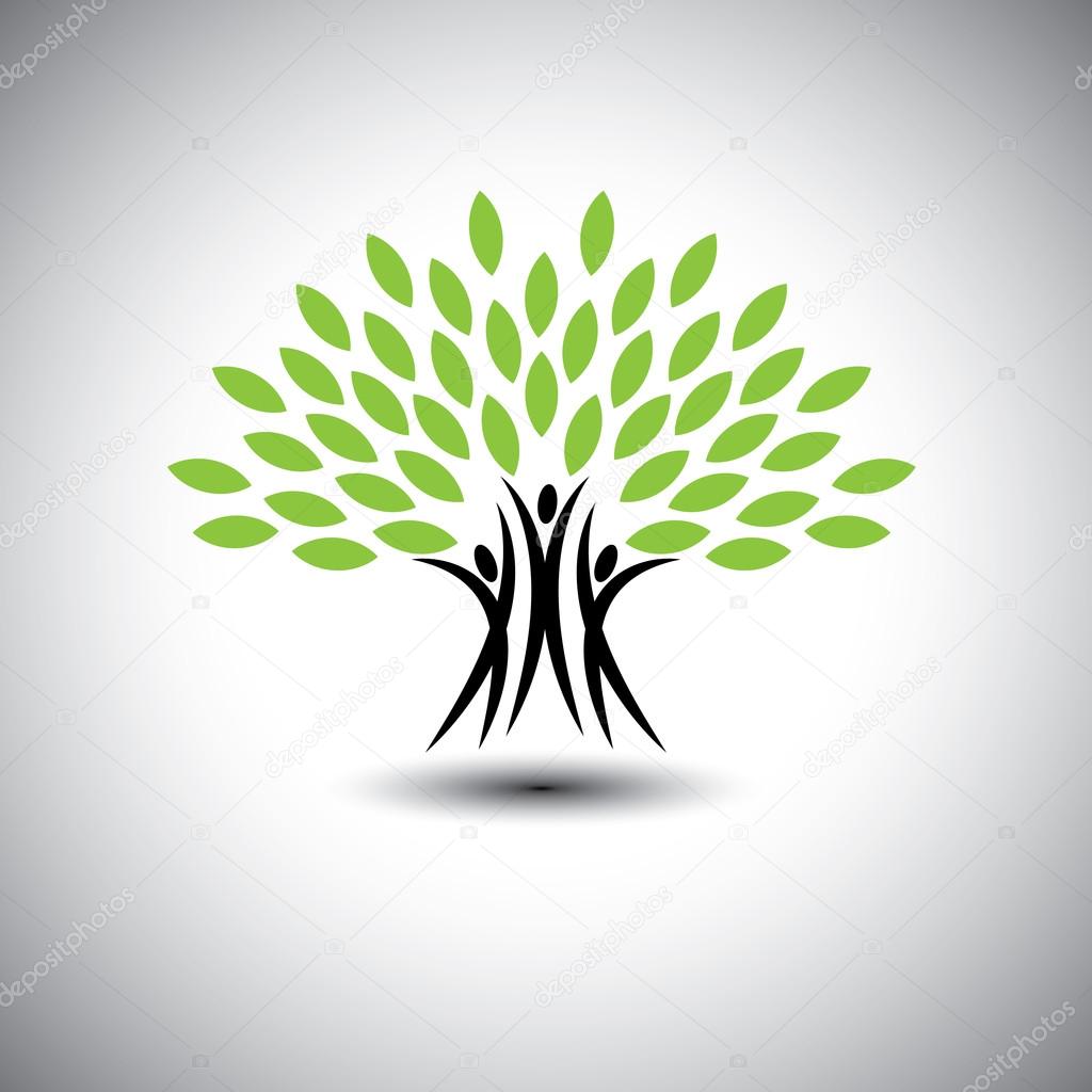 happy, joyous people as trees of life - eco concept vector icon