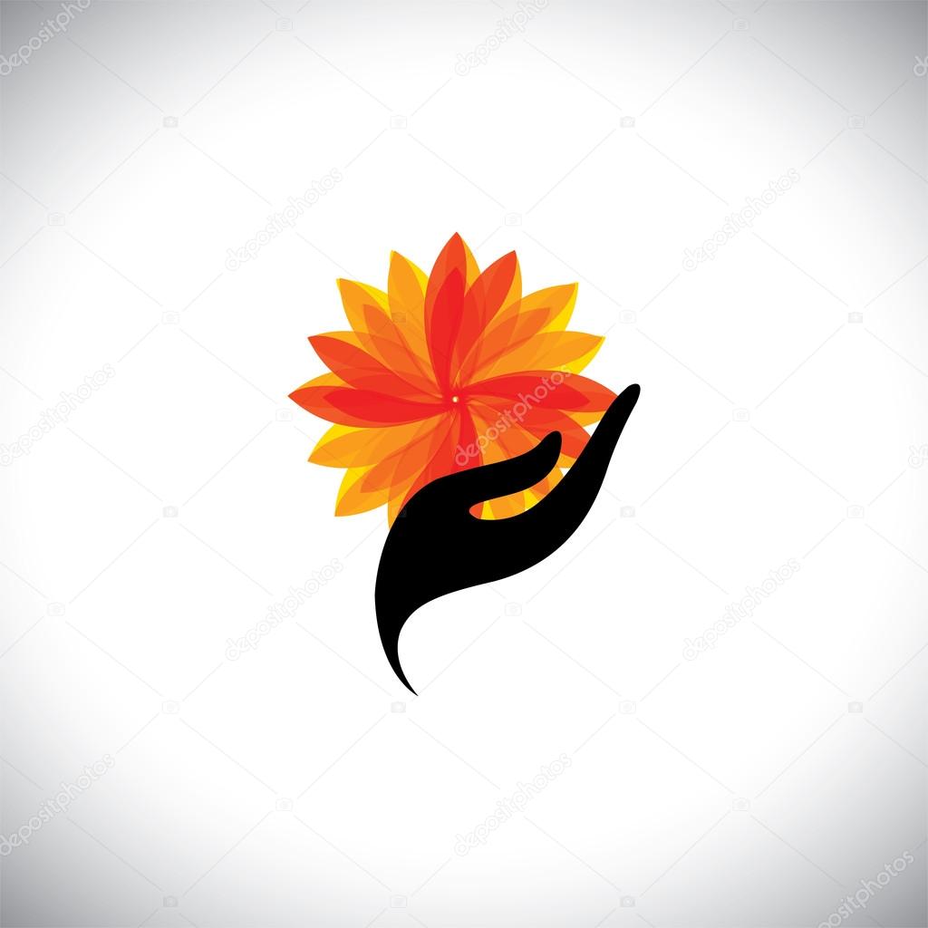 Spa concept graphic with woman hand & flower - vector icon. This also represents beauty business, rejuvenation & healing centers, luxury resorts, alternative therapy, recreation, relaxation, leisure