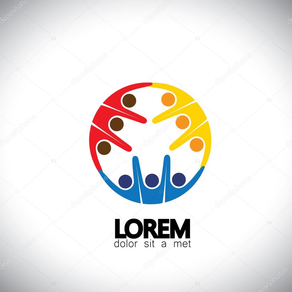 Team & teamwork, excited employees, motivated people - vector icon. this icon also represents friendship, partnership cooperation, unity, excitement, happiness, euphoric, happy, joyful, jubilant