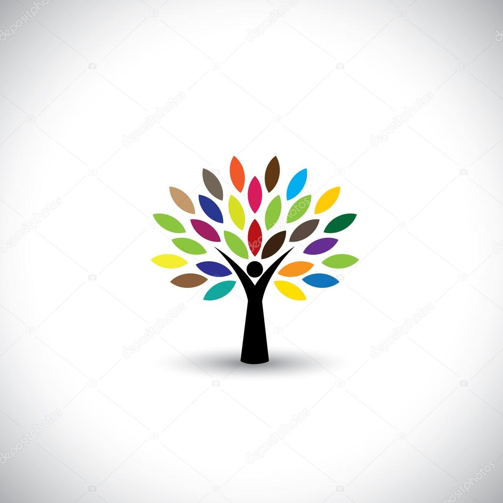 people tree icon with colorful leaves - eco concept vector
