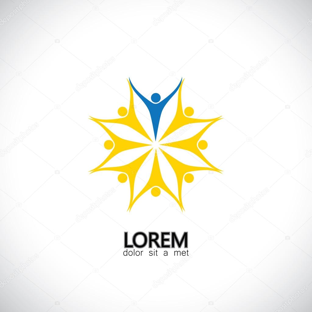 Flat vector design of circle of happy motivated people with a leader. this vector also represents leadership, team and teamwork, community, being together