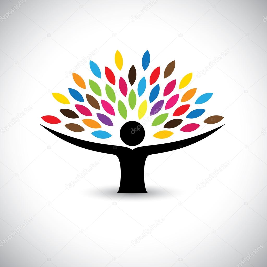 people embracing tree or nature - eco lifestyle concept vector