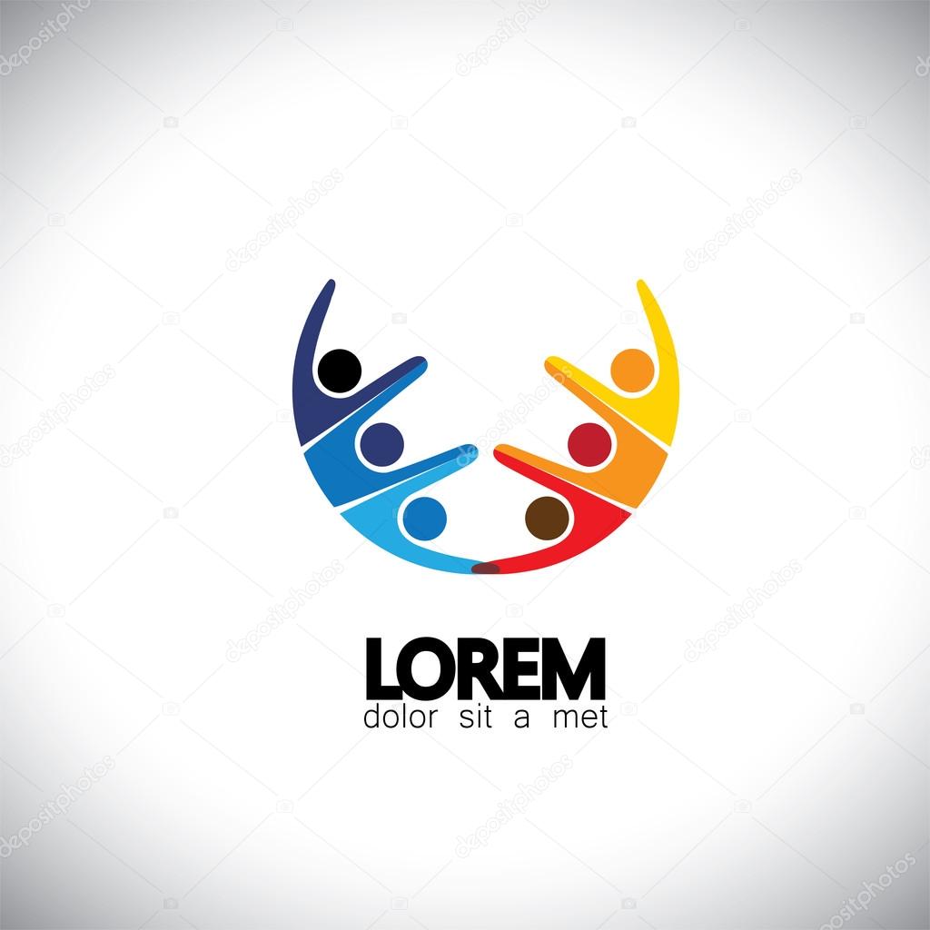 Team & teamwork, excited employees, motivated people - vector icon. this icon also represents friendship, partnership cooperation, unity, excitement, happiness, euphoric, happy, joyful, jubilant