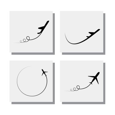 set of airplane take-off and flying designs - vector icons