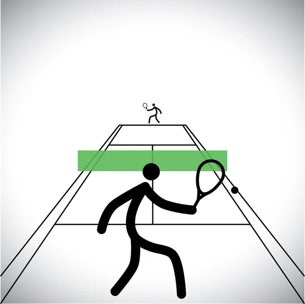 Two tennis sports professional playing a match - vector graphic — Stockový vektor