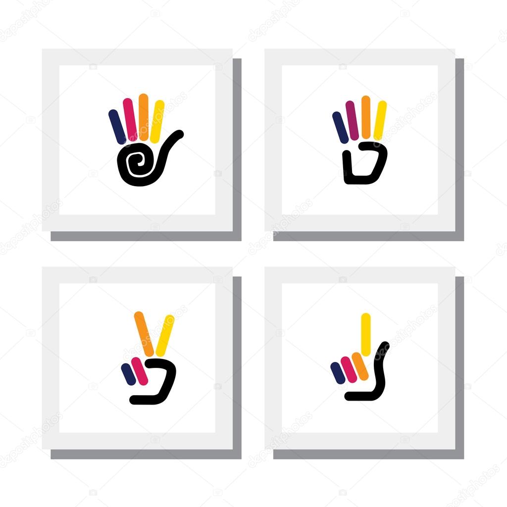 set of logo designs of colorful hand gestures of numbers - vecto
