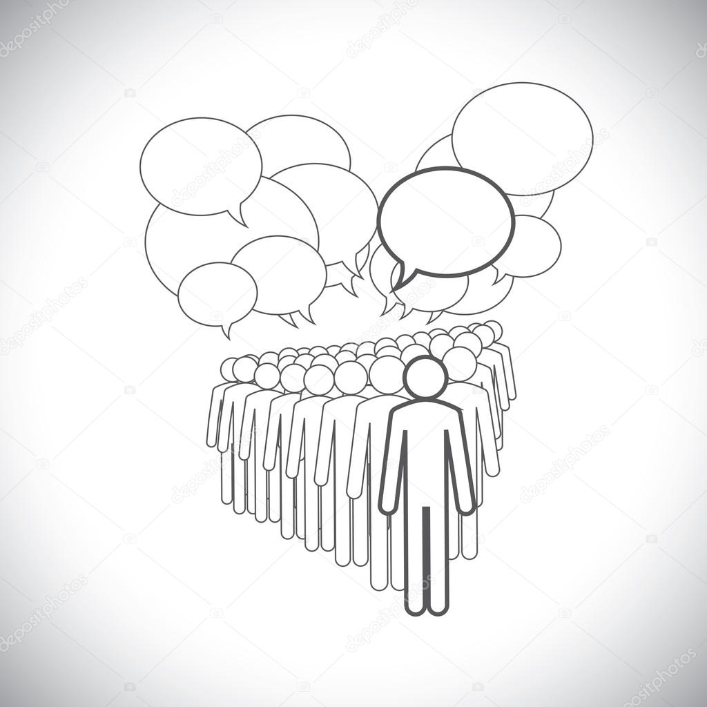 concept vector graphic - leader & workers talking ( speech bubbl