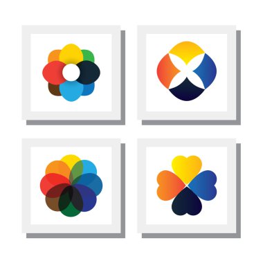 çiçekler çeşitli parlak renklerde - vektör simgeler kümesi