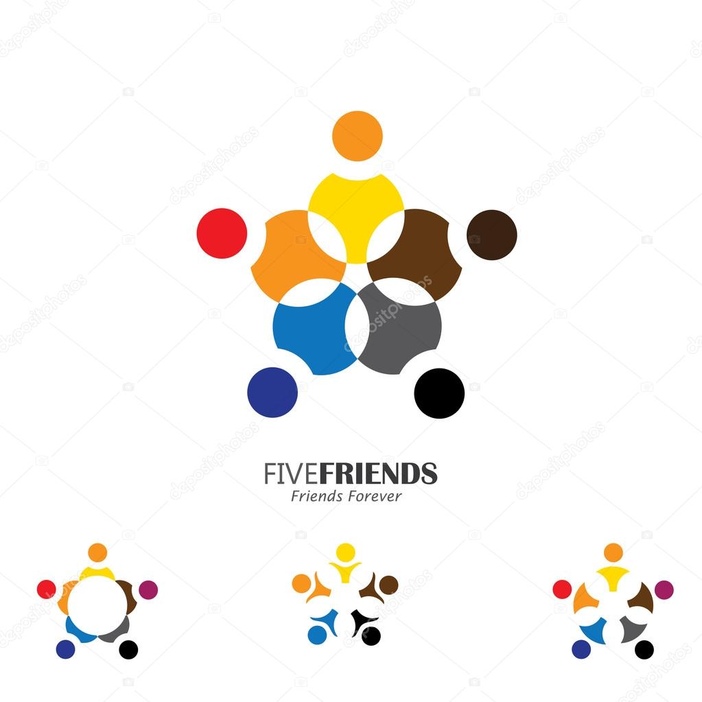 Concept vector icon of happy friends together in circle. This vector graphic also represents excited kids, motivated staff, inspired office people, happy children playing, friends partying