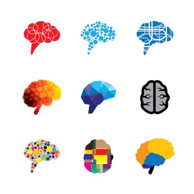 beyin ve zihin kavramı vektör logo simgeleri