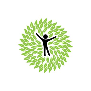 vektör logo simge kişi ve yaprakları çevrelerinde
