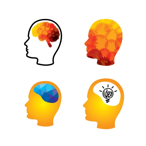 Vektorové ikony hlavy s kreativní geniální mozky — Stockový vektor