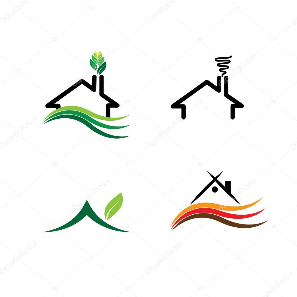 Simple house, eco homes set - concept vector logos. this icon also represents real-estate, property market, residential building, sustainable construction, green buildings, etc