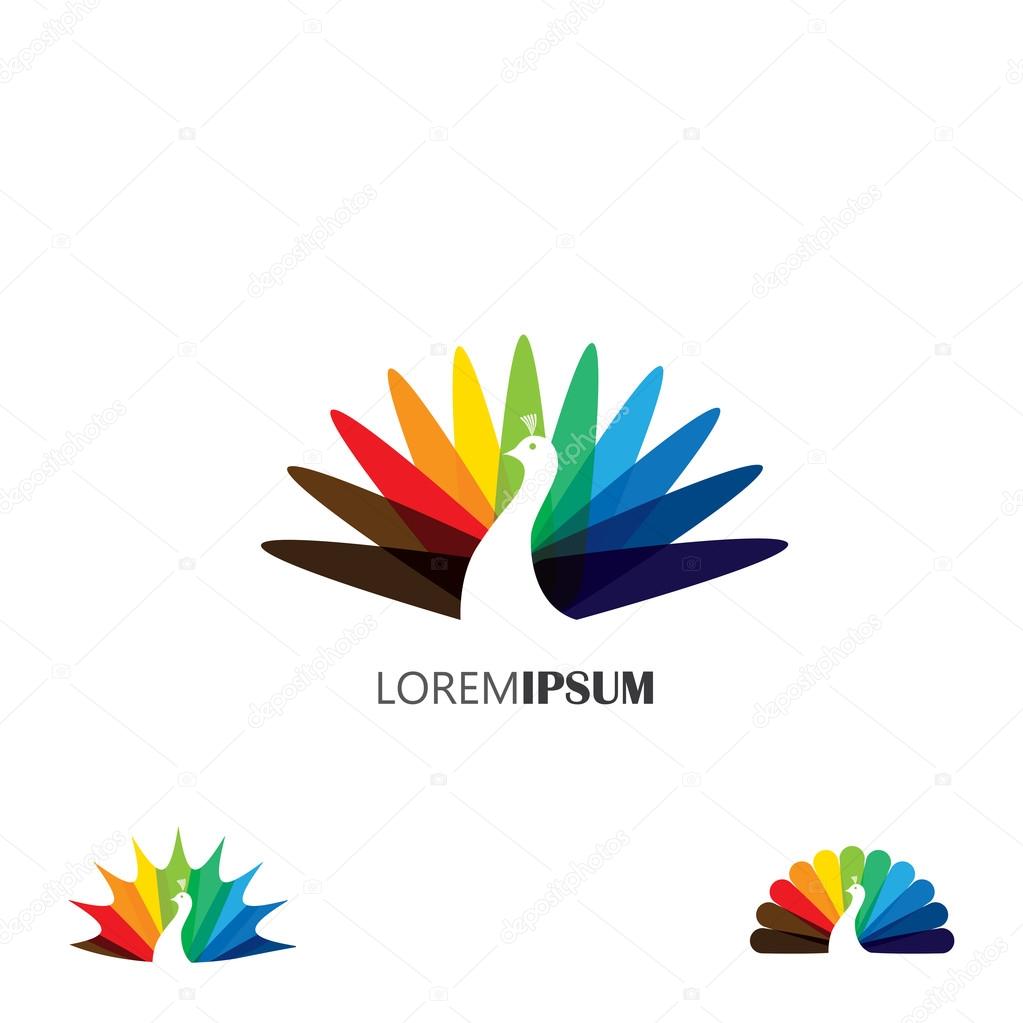 Vector logo icon - colorful beautiful peacocks set