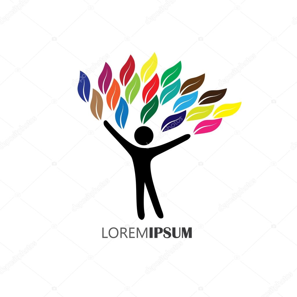 People tree logo with colorful leaves, eco concept vector. this graphic also represents environmental protection, nature conservation, eco friendly, sustainability, balance, peace, harmony