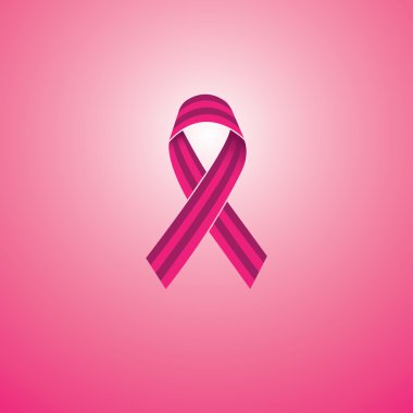 pink ribbon with stripes, breast cancer awareness vector icon is